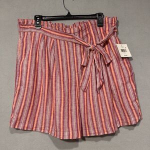Falls Creek Womens Linen Blend Pull On shorts Size XL Pink Orange Striped Beachy